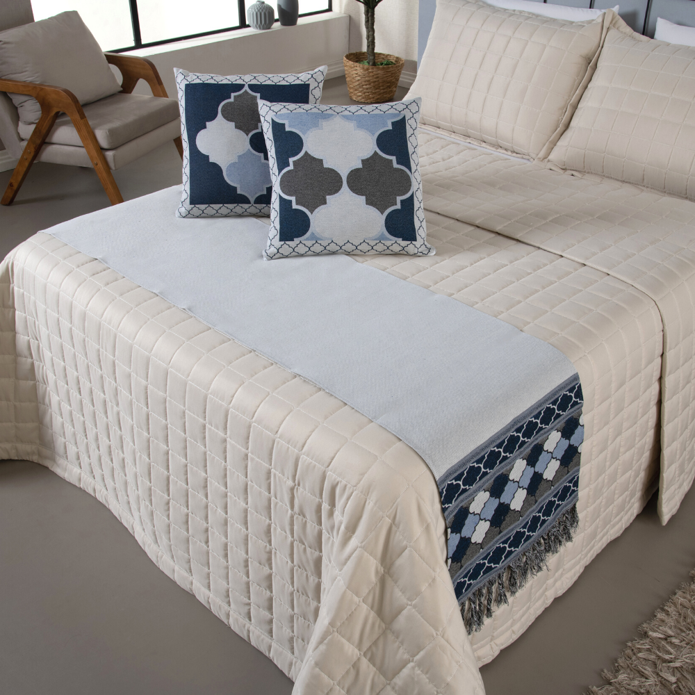 Conjunto peseira com Almofadas cheias Jacquard - QUEEN - 5 Peças