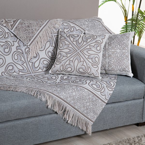 Conjunto Xale sofá com Almofadas cheias Jacquard - Duplas face - 5 Peças - Image 8