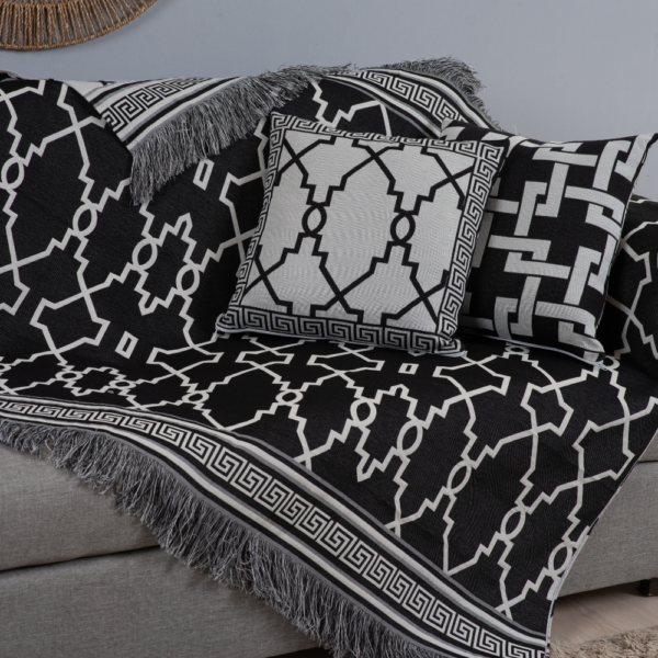 Conjunto Xale sofá com Almofadas cheias Jacquard - Duplas face - 5 Peças - Image 5