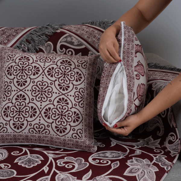 Conjunto Xale sofá com Almofadas cheias Jacquard - Duplas face - 5 Peças - Image 4