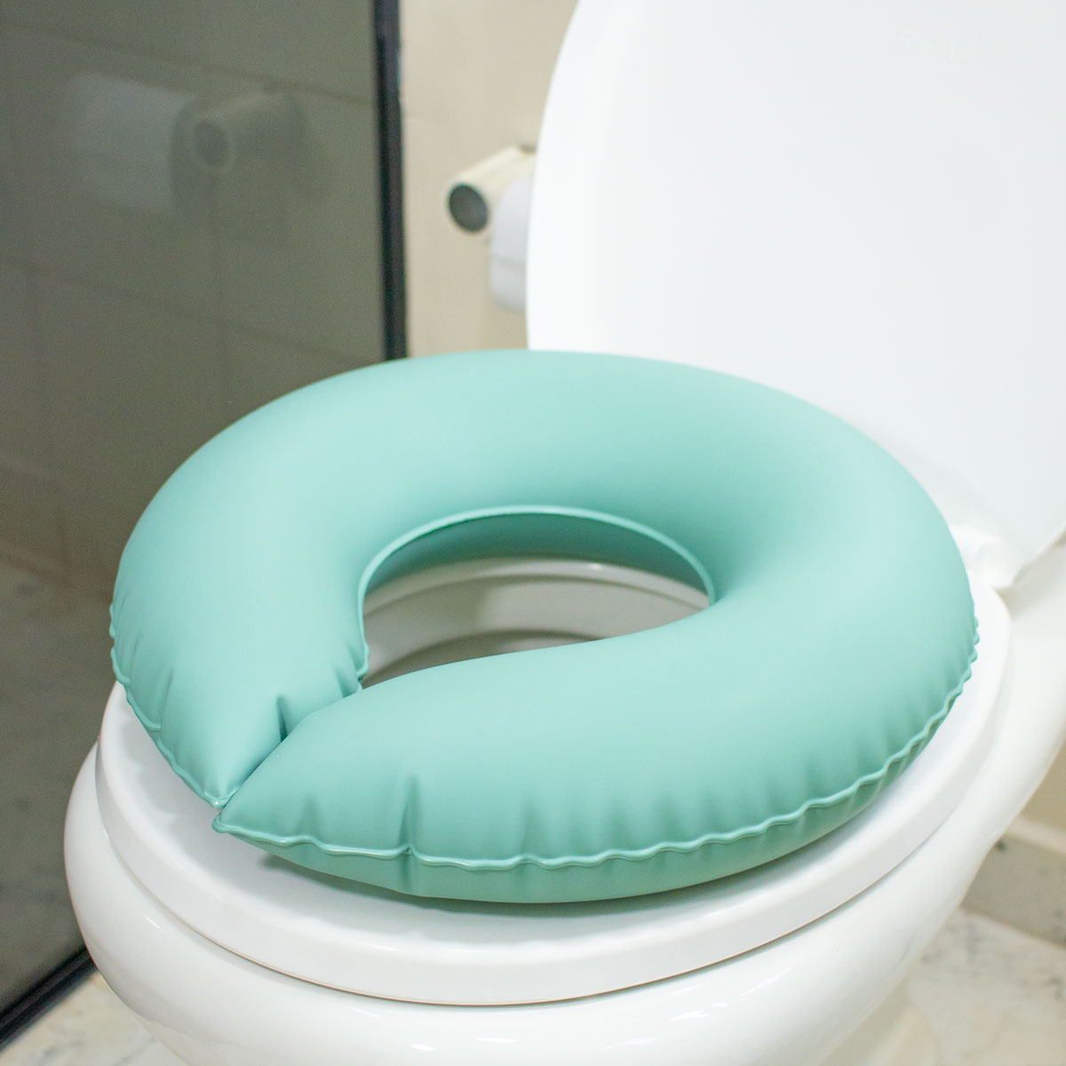 Almofada Ortopédica Higiênica para Assento Vaso Sanitário Inflável 2 em 1 Água e Ar Verde