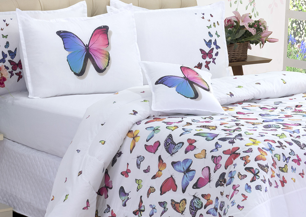 Kit 4 Pçs Edredom Cobertor Casal Queen Borboletas Dupla Face Micropercal - Imagem 2